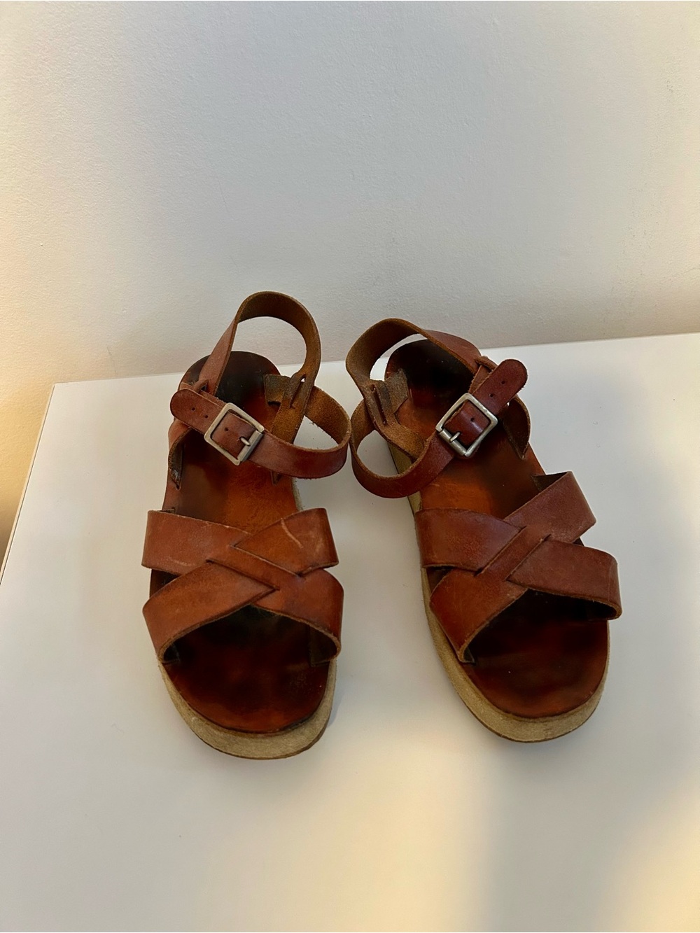 Roots Brown Leather Strappy Sandals